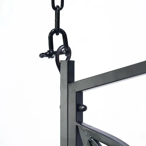 Vista 3 de Columpio de metal Mariposa resistente con portavasos, columpio de metal negro resistente a la intemperie con asiento cómodo