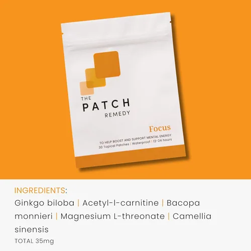 Vista 3 de The Patch Remedy Focus Patch Ginkgo Biloba, acetil-L-carnitina, bacopa, L-treonato de magnesio, té verde 30 parches