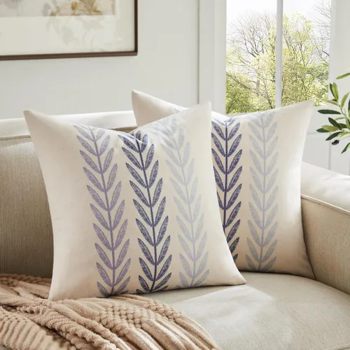 Vista 12 de Juego de 2 fundas de almohada 100% algodón con estampado pastoral negro de hojas de granja, 16 x 16 pulgadas, para sofá, cama, sala de estar