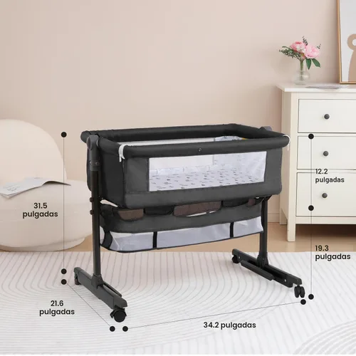 Vista 6 de YADAQE Cuna de bebé, moisés junto a la cama, fácil de plegar, cuna portátil estilo moisés estilo 2025 nueva para niña/niño (Gris Oscuro)