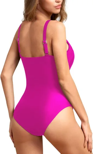 Vista 5 de Upopby - Trajes de baño de una pieza con relleno, efecto de realce y control de abdomen para mujer, estilo vintage, tallas extragrandes