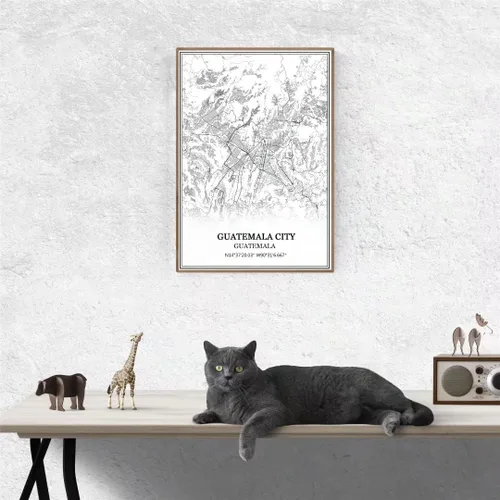 Vista 2 de TANOKCRS Póster impreso en lienzo de la ciudad de Guatemala con mapa de Guatemala, sin marco, moderno mapa blanco y negro, regalo de recuerdo