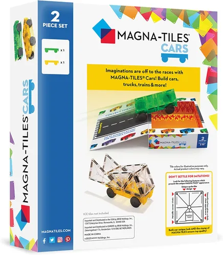 Vista 3 de MAGNA-TILES Cars – Green & Yellow 2-Piece Magnetic Construction Set, The Original Magnetic Building Brand Verde y amarillo