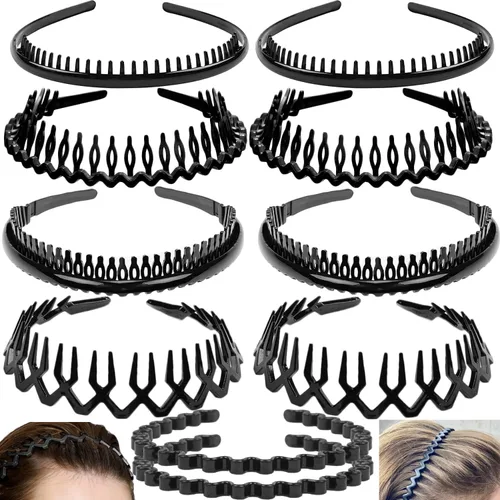 LAPOHI 10 diademas de plástico antideslizantes a la moda sin esfuerzo con dientes delgados accesorios para el cabello, bandas para mujeres, hombres,