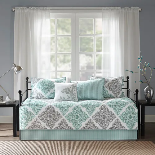Madison Park Juego de funda para sofá cama, diseño casual acolchado de doble cara, ropa de cama para todas las estaciones con falda de cama, fundas