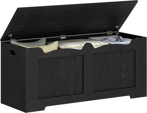 Vista 9 de Hzuaneri Baúl de almacenamiento de 43.3", baúl de banco de almacenamiento extragrande con 2 bisagras, caja de madera, organizador de baúl con tapa