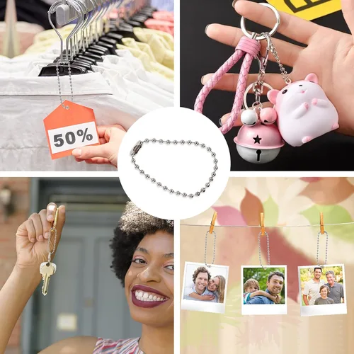 Vista 7 de SANNIX 100 cadenas de cuentas de bola, cadena de metal para perro a granel, cadena de bolas de 4.72 pulgadas con conectores (plateado)