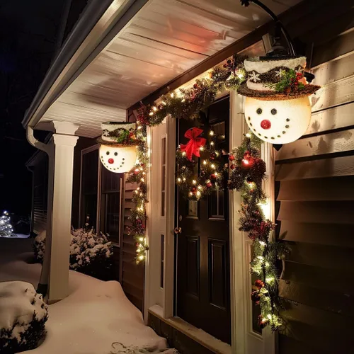 Vista 8 de FUNPENY Cubiertas de luz de porche de Navidad con diseño de muñeco de nieve, decoración de Navidad al aire libre, cubiertas de luz para luces