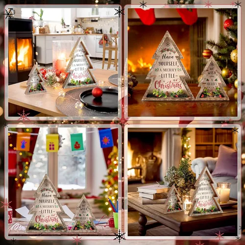 Vista 5 de Pinkunn 2 piezas de decoraciones de Navidad para el hogar, decoración de árbol de Navidad con piñas de madera rústica, centro de mesa de Navidad