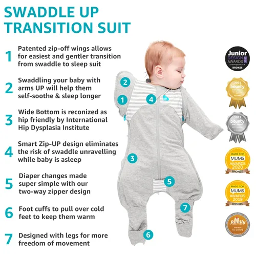 Vista 2 de Love to Dream Swaddle UP - Bolsa de transición cálida – alas patentadas con cremallera, ayuda suavemente al bebé a pasar de estar envuelto a libre
