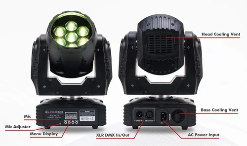 Vista 8 de Eliminator Lighting ADJ - Zoom de lavado LED de 7 x 12 W con red de comunicación digital con cable (zoom de lavado sigiloso)