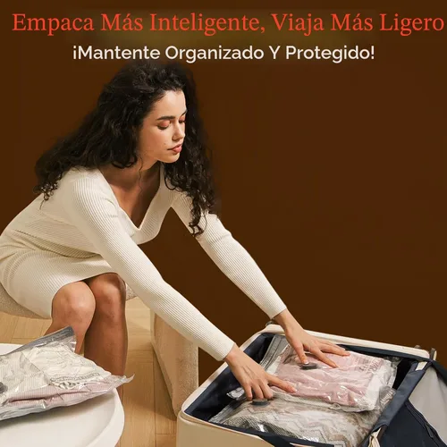 Vista 5 de Bolsas de almacenamiento al vacío Vacbird para viajes con bomba de aire recargable, 18 unidades de tamaño de equipaje de mano, compresión