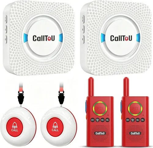 Vista 12 de CallToU Botón de llamada inalámbrico para cuidadores para ancianos en casa, sistema de alerta de enfermera de más de 500 pies para personas Blanco