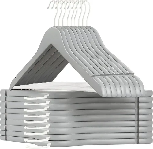 Vista 19 de TOPIA HANGER Perchas de Madera para Abrigos Paquete de 30, Perchas de Madera Vintage para Trajes con Barra Antideslizante para Pantalones, Gancho