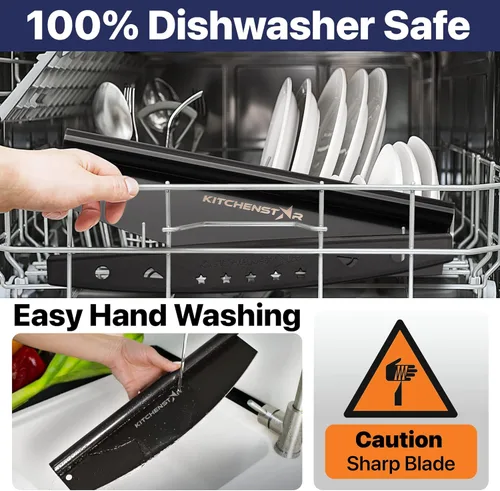 Vista 5 de Kitchenstar Cortador de pizza de 14" Cuchillo de acero inoxidable afilado para rebanar - Estilo balancín con cubierta de hoja Picar y rebanar