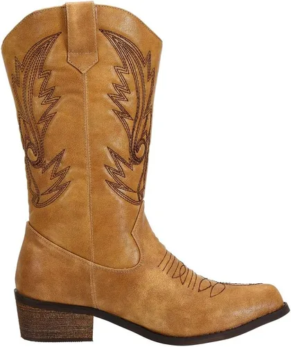 Vista 2 de Botas vaqueras para mujer, punta puntiaguda, a media pantorrilla, zapatos de moda occidental