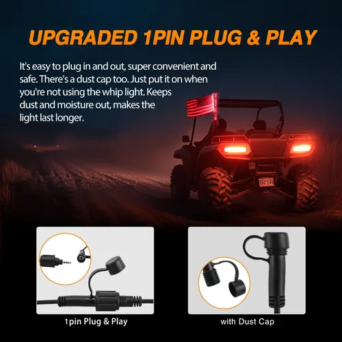 Vista 7 de Nilight Luz de látigo RGB 1 unidad de 2 pies de antena iluminada látigos con control remoto y aplicación, patrones de persecución de bricolaje