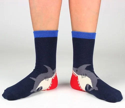 Vista 2 de COTTON DAY Kids Boys Fun Novelty Crew Socks Colorful Pattern Design Shark Scull Robot