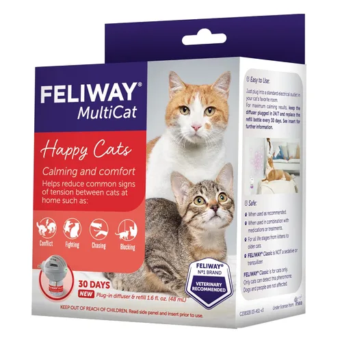 Vista 3 de FELIWAY MultiCat - Kit de iniciación de difusor de feromonas calmante enchufable para gatos de 30 días, 48ml (1.6 fl oz) - Ayuda a reducir