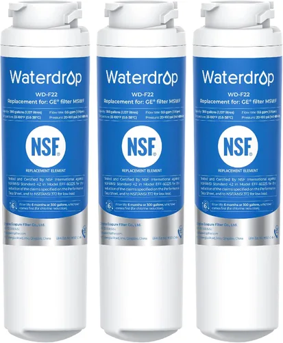 Waterdrop MSWF Filtro de agua para refrigerador, repuesto para GE® MSWF, 101820A, 101821B, RWF1500A, certificado NSF 42 y 372, paquete de 3 (el