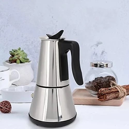 Vista 6 de RSSK Electric Moka Coffee Pot Espresso Italian Coffee Maker 6 Cups Percolator Coffee Pot Electric Stainless Steel Classic Cafe Maker