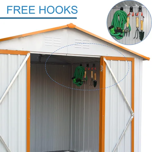 Vista 4 de Rophefx 8' x 6' Outdoor Metal Storage Shed with Floor Frame, Outside Waterproof Tool Shed with 3 Garage Hooks, Steel Garden Shed with Double