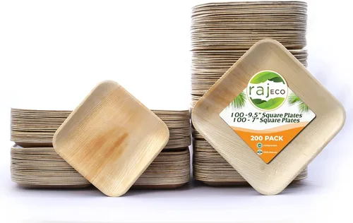 Vista 13 de Raj Platos de hoja de palma desechables de bambú de 10 pulgadas y 7 pulgadas, paquete de fiesta cuadrado a granel (50 unidades) compostables