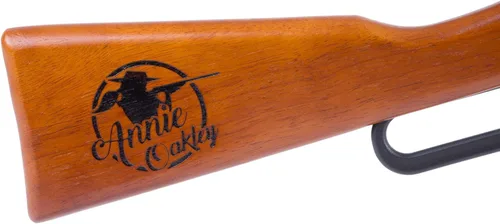 Vista 5 de Annie Oakley Lil Sure Shot - Rifle de aire con pistón de resorte de acción de palanca BB con culata de madera personalizada y en relieve