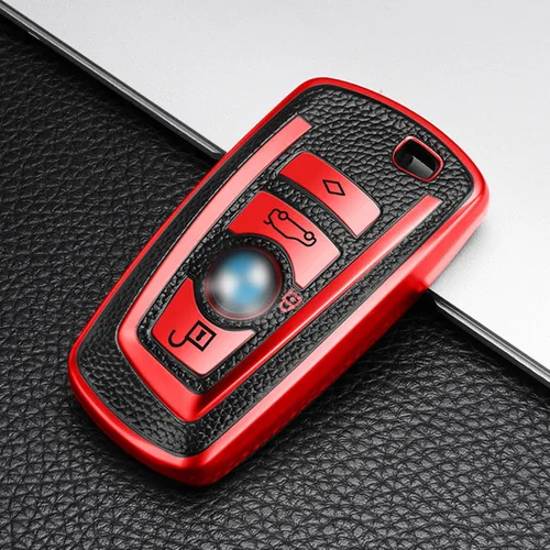 Vista 5 de Xotic Tech - Funda para llavero de piel granulada de poliuretano termoplástico rojo, compatible con BMW 1 2 3 4 5 6 7 Series X3 X4 M2 M3 M4 M5 M6