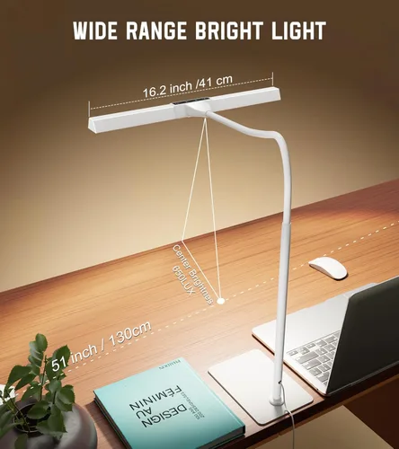 Vista 2 de Lámpara de escritorio LED para el hogar y la oficina con base, luz de tarea para arquitectos que cuida los ojos con cuello de ganso ajustable
