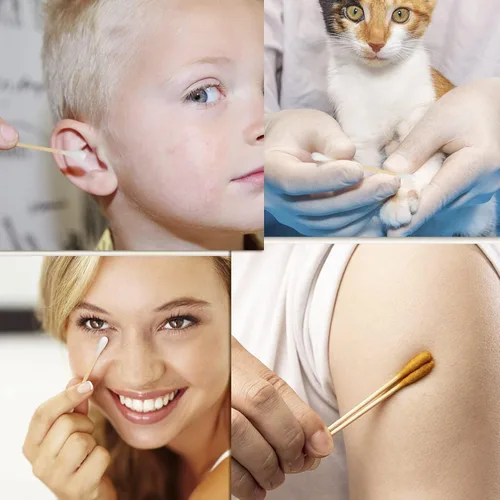 Vista 7 de Hisopos de algodón de bambú, 400 unidades, puntas redondas de hisopo de algodón orgánico, capullos de algodón de madera natural para orejas