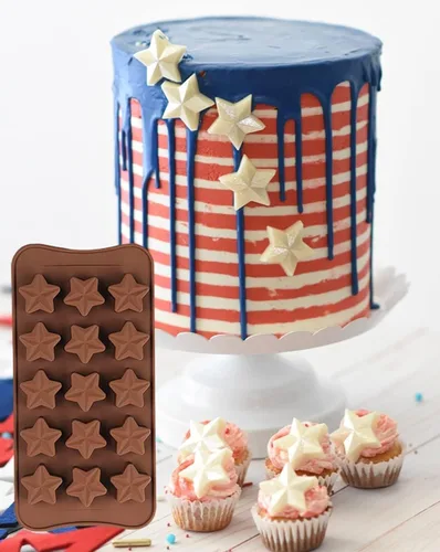 Vista 3 de Moldes de silicona para chocolate con forma de estrella, 2 unidades de 15 cavidades para cubitos de hielo, molde de silicona antiadherente