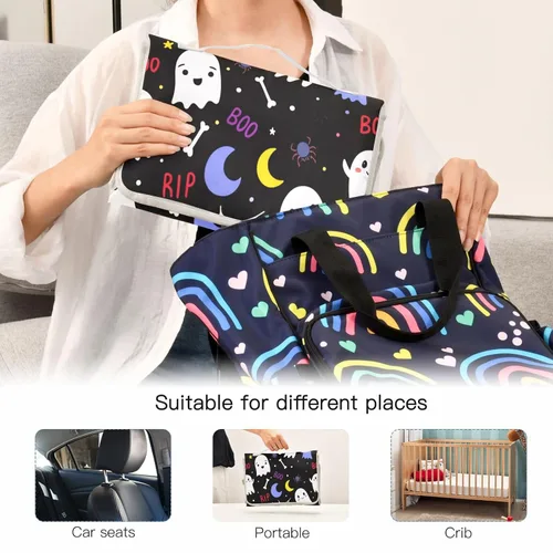 Vista 5 de Colorful Ghosts & Moons Portable Changing Pad, Baby Changing Pad, Waterproof Diaper Changing Travel Bag for Boys and Girls
