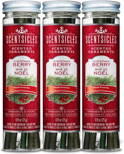 Vista 14 de Scentsicles Adornos perfumados para árbol de Navidad de abeto blanco de invierno, 3 botellas (18 varillas en total)