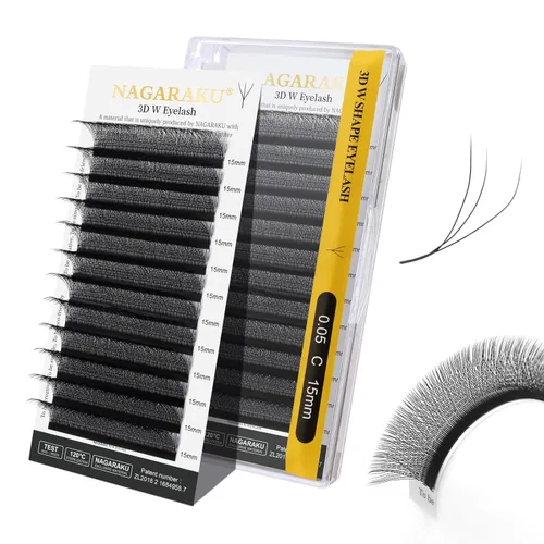 Vista 298 de NAGARAKU Extensión de pestañas en forma de W 3D con volumen en racimo, abanico prefabricado, pestañas postizas de visón sintético mate negro