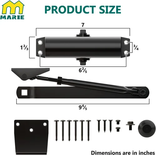 Vista 2 de Marie Cierre de puerta abierto, tamaño automático, ajustable, 3 puertas, para puertas medianas residenciales y comerciales de 88-143 libras