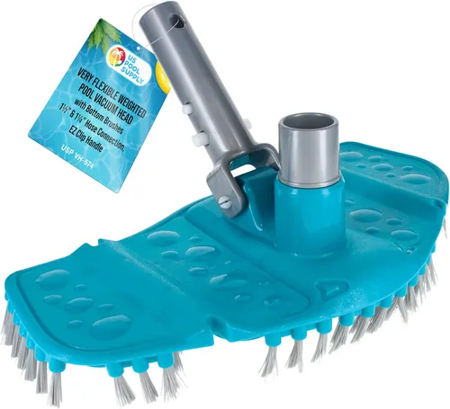 Cabezal de vacío de piscina con peso muy flexible de EE. UU., cepillos inferiores | 1-1/2" & 1-1/4" Hose Connection, EZ Clip Pole Handle -