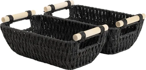 Vista 26 de StorageWorks Cesta redonda tejida de cuerda de papel con asas de madera para regalos, pequeñas cestas de mimbre para estante, beige, paquete de 2