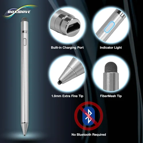 Vista 4 de BoxWave Lápiz óptico compatible con Munbyn IRT09A, AccuPoint Active Stylus, lápiz digital electrónico con punta ultra fina, color plateado metálico