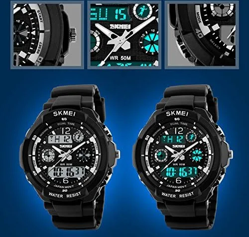 Vista 4 de FANMIS Unisex Deporte Reloj Multifunción Colorido Led Luz Digital S - Shock Reloj de Pulsera Negro, Negro -, Cronógrafo, Digital