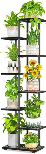Vista 25 de LASZOLA Soporte Negro de Madera de 5 Niveles para Plantas de Interior para Macetas Más Grandes de Servicio Pesado, Estantes Verticales Resistentes