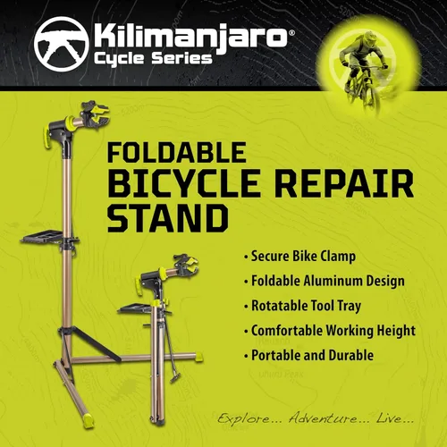 Vista 2 de Kilimanjaro Soporte de reparación de bicicletas – Soporte de mantenimiento de bicicleta resistente con capacidad de 100 libras, abrazadera