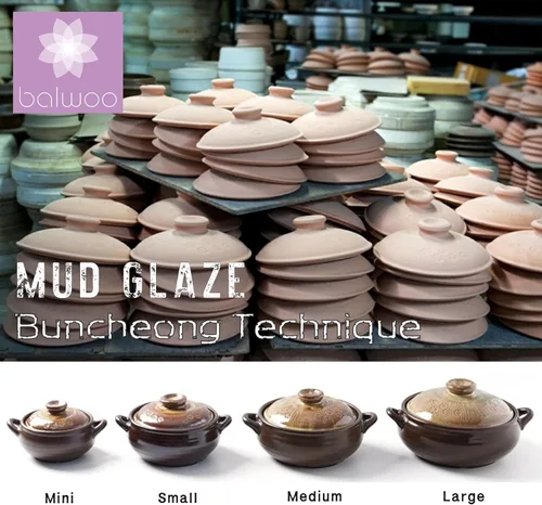 Vista 2 de Olla Coreana [Buncheong] Esmaltado en Loza Natural Ttukbaegi, Olla de Cerámica de Arcilla Natural, Olla de Loza Resistente al Calor, Tazón de Piedra