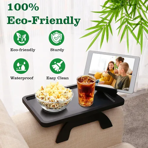 Vista 20 de Mesa de brazo para sofá, mesa de bambú para sofá con soporte para teléfono, mesas con reposabrazos con clip para mesa de reposabrazos, bandeja