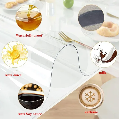 Vista 6 de Clear Table Cover Protector, 1.5mm Thick Waterproof, PVC Tablecloth Cover, Heat Resistance Table Cover Pad Mat, for Coffee Table, Dining Room Table