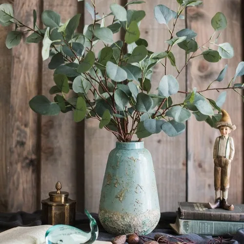Vista 7 de Jarrones de cerámica turquesa de alcance rústico para oficina, cocina y decoración del hogar Florero bohemio moderno Jarrones decorativos