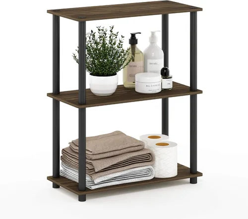 Vista 90 de Furinno Turn-N-Tube - Estantes de almacenamiento, estante para libros de 3 niveles, estante esquinero, estantes abiertos sin herramientas