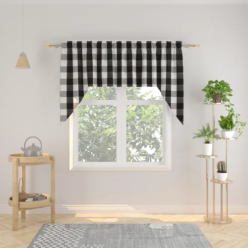 Vista 8 de Cenefas de cortina para ventana de 16 pulgadas de largo, 2 paneles de cuadros búfalo, cortinas pequeñas con bolsillo para barra, estilo clásico