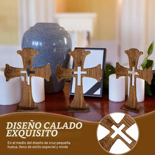 Vista 4 de Amyhill - 10 centros de mesa de madera con bases, bautismo, color marrón