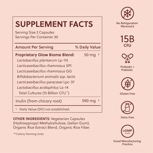 Vista 4 de Kuma Glow Biome - Probióticos transparentes para la piel + cápsulas prebióticas, 60 unidades.
